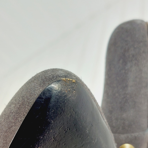 Marc Jacobs Grey Suede Chain-Link Accent Pointed Toe Studded Buckle Booties K406 - Picture 12 of 13